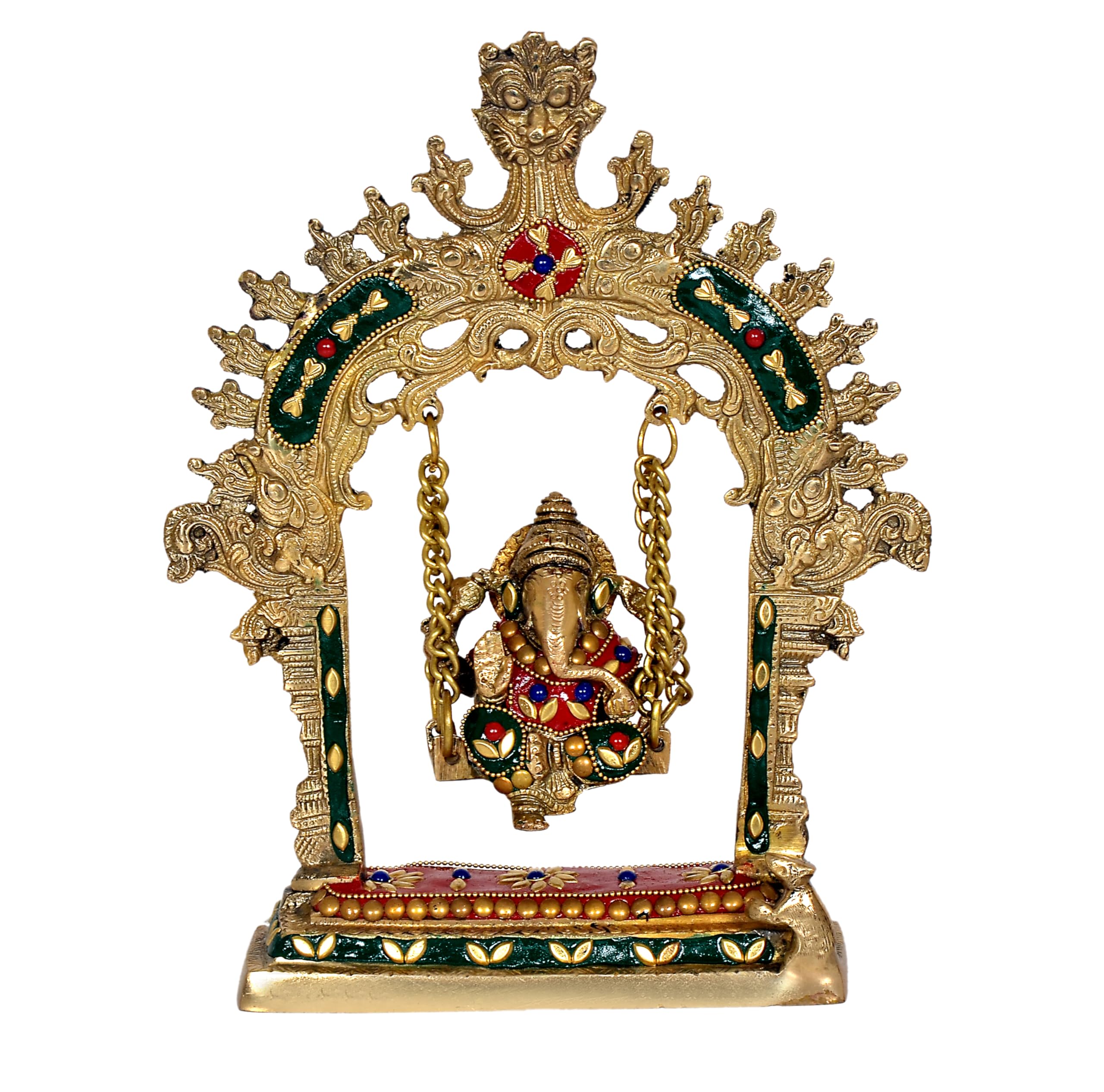 Aona Brass Ganesha Ganesh Swing Jhula Statue Idol Murti, Height : 10 Inch